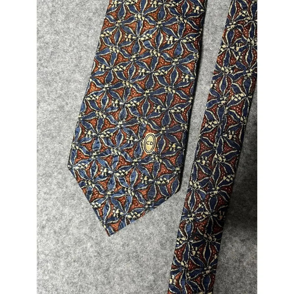 Christian Dior Monsieur Geometric Silk Necktie Blue Burgundy Italy